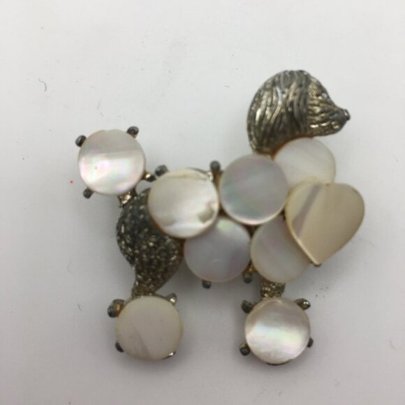 Poodle Brooch Mother Of Pearl Circles Discs Shell Pin 3D 1950s Vintage Fancy - Picture 5 of 11
